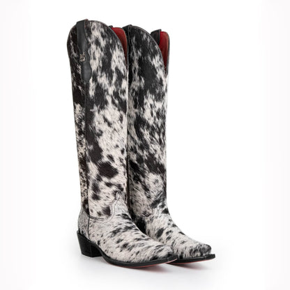 Black & White Cow Print Tall Women's Western Boots-60062
