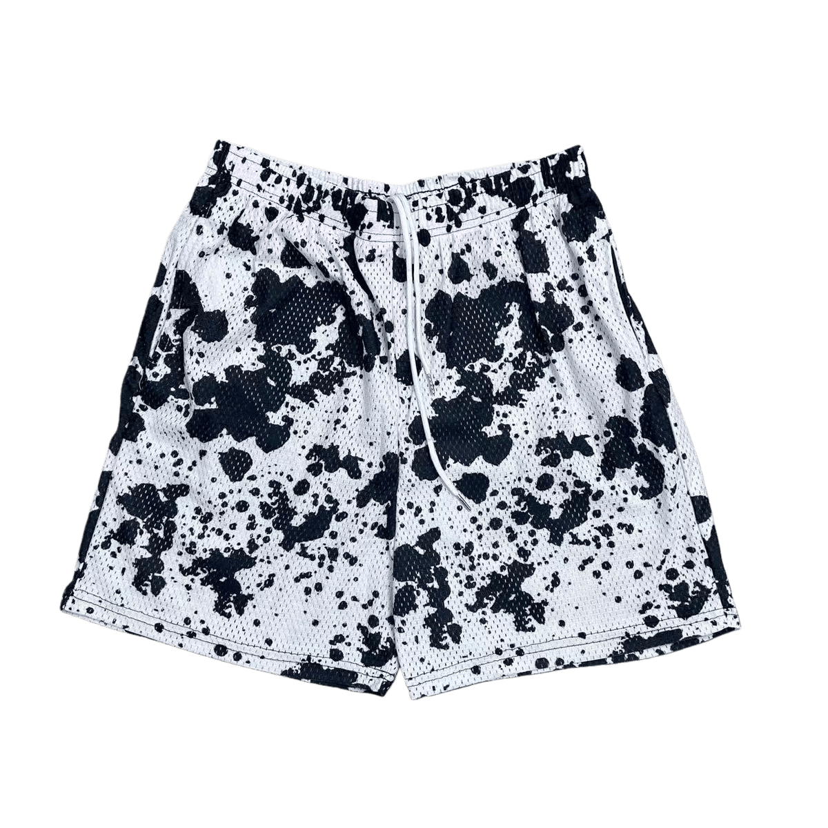 BLACK PAINT MESH SHORTS-8776