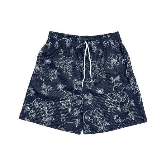 BLACK WILD ROSES MESH SHORTS-8777