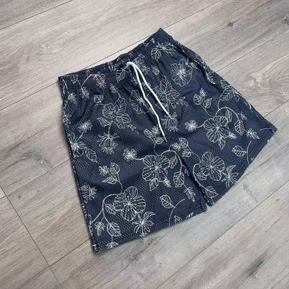 BLACK WILD ROSES MESH SHORTS-8777