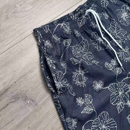 BLACK WILD ROSES MESH SHORTS-8777