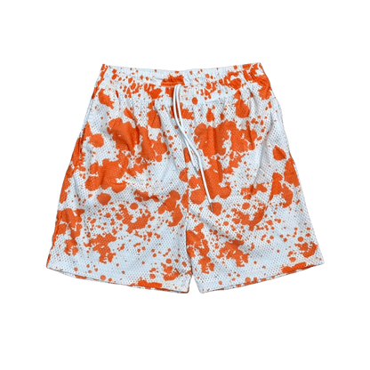 ORANGE PAINT MESH SHORTS-8796