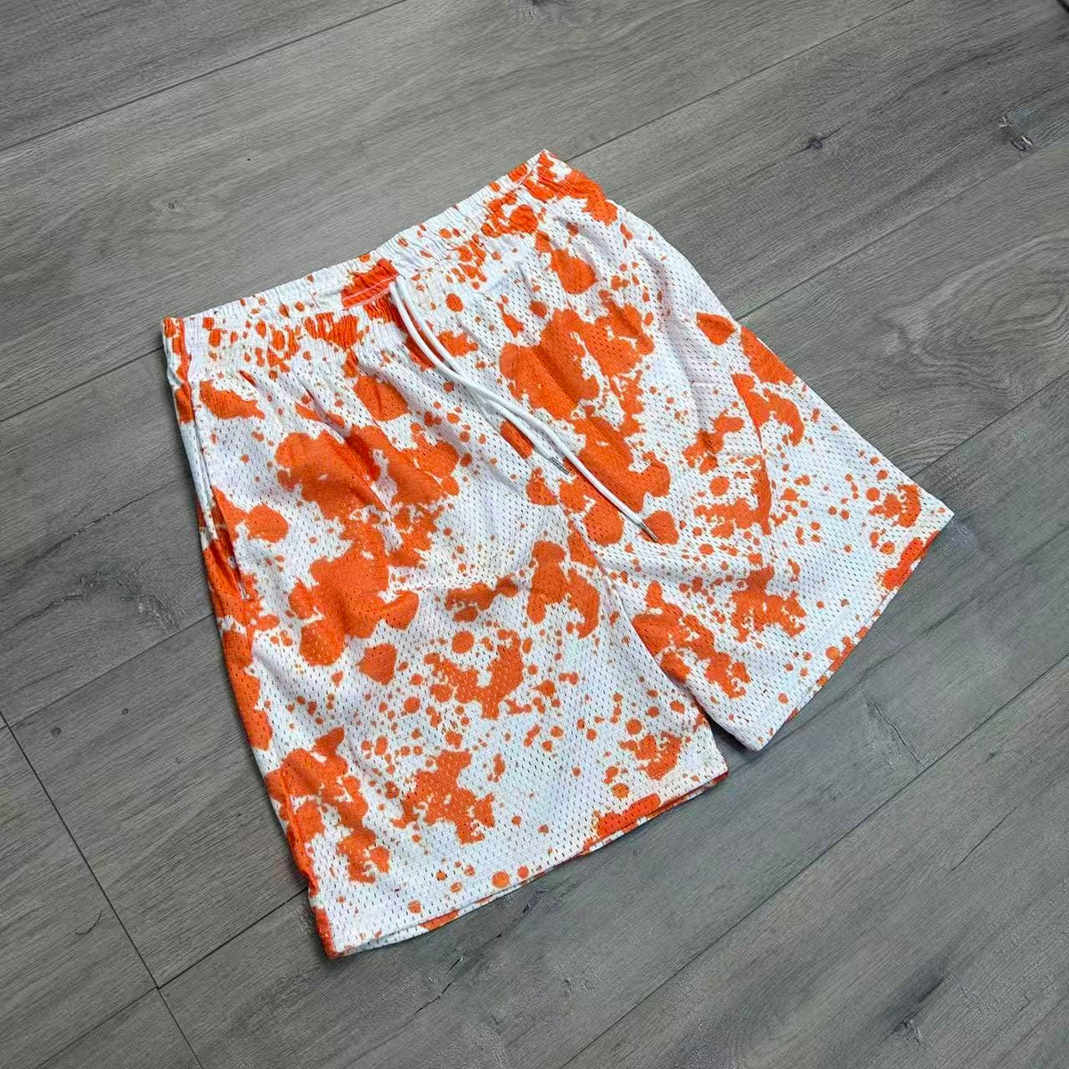 ORANGE PAINT MESH SHORTS-8796