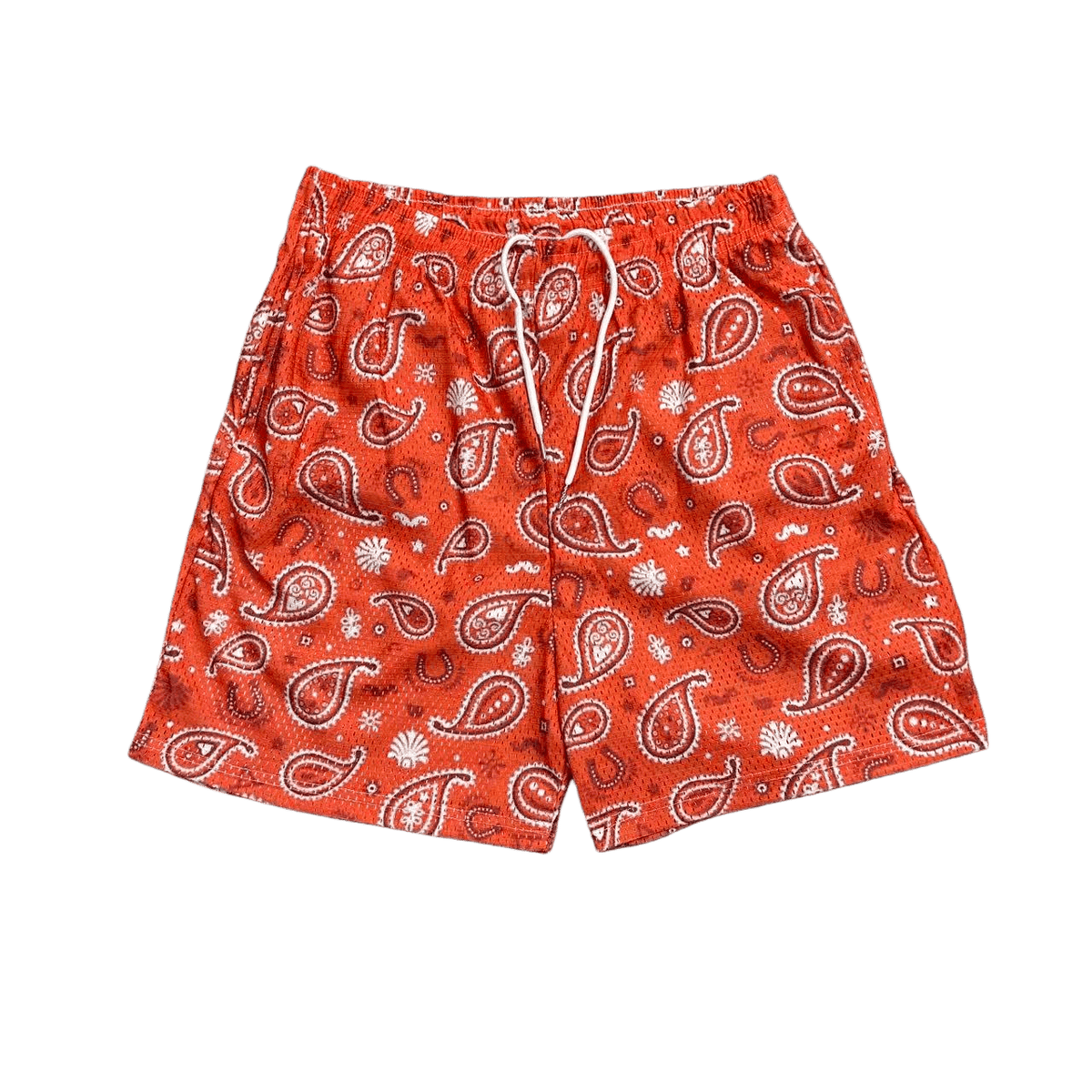 ORANGE PAISLEY MESH SHORTS-8797