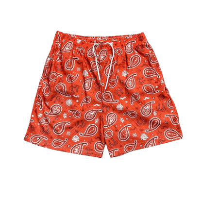 ORANGE PAISLEY MESH SHORTS-8797