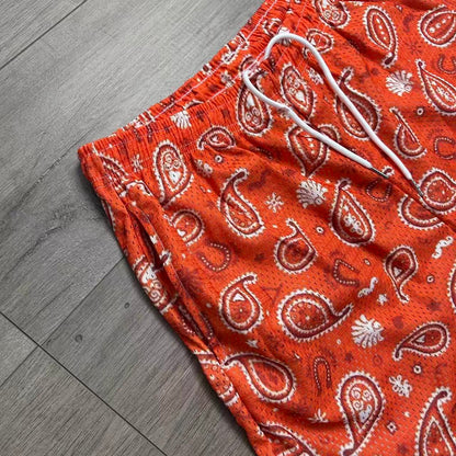 ORANGE PAISLEY MESH SHORTS-8797