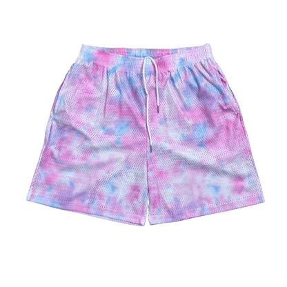 PINK TIE DIE MESH SHORTS-8800