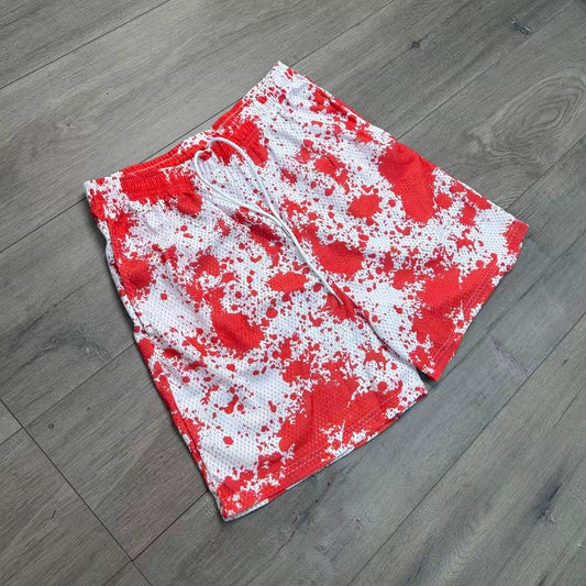 RED PAINT MESH SHORTS-8803