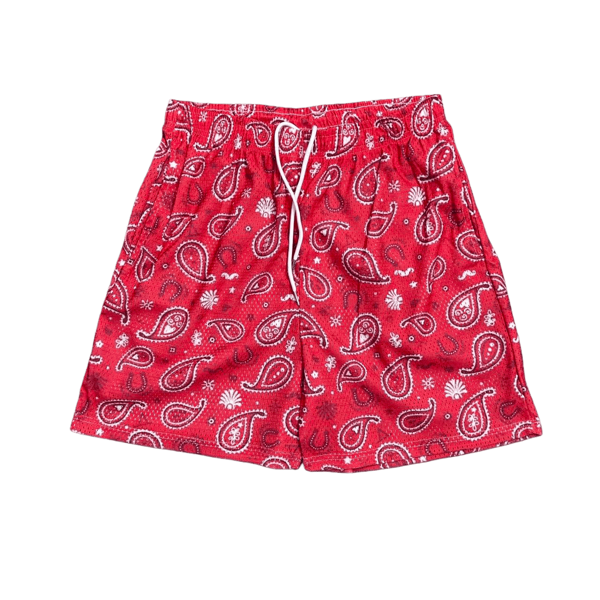 RED PAISLEY MESH SHORTS-8804