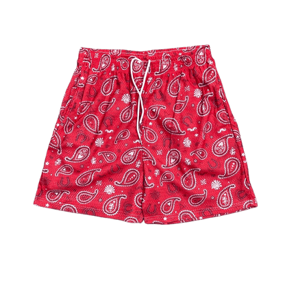 RED PAISLEY MESH SHORTS-8804