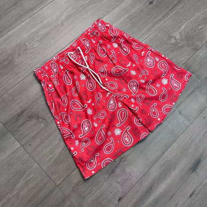 RED PAISLEY MESH SHORTS-8804
